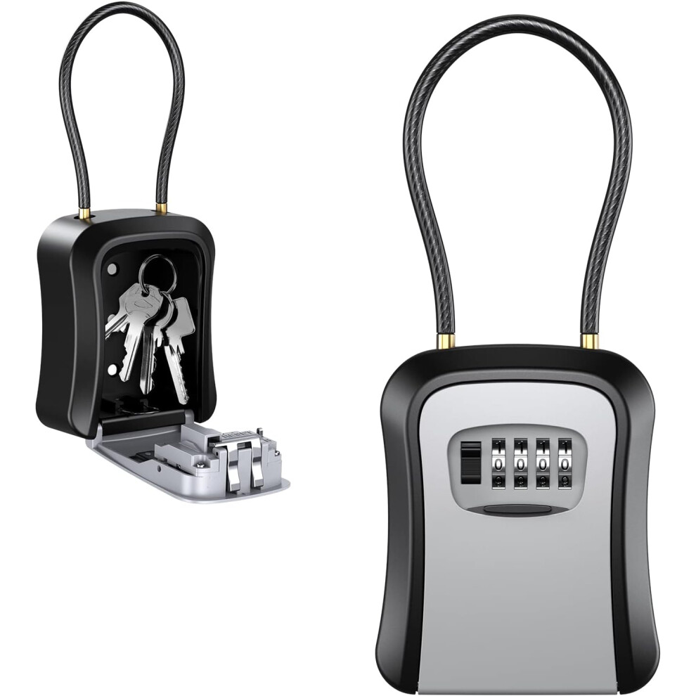 Key Lock Box For Outside - Portable 4 Digit Combination Lockbox For House Keys - Waterproof Resettable Key Hiders Key Safe Security Storage Lock Box 749655517128