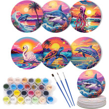 (03-Sea Creatures) Set of 6 Paint by Numbers Coasters, 5D Painting by Numbers Non-Slip Cup Coasters, Paint by Numbers Coasters for Cups, Wine Glasses