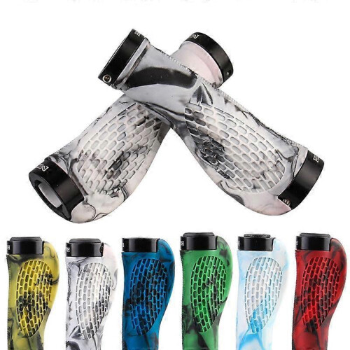 (As show, One size) Bicycle handlebar handle, double locked vice handlebar handle cover, ergonomic handle cover (white blue) 2