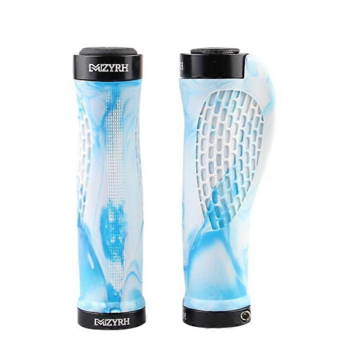 (As show, One size) Bicycle handlebar handle, double locked vice handlebar handle cover, ergonomic handle cover (white blue)