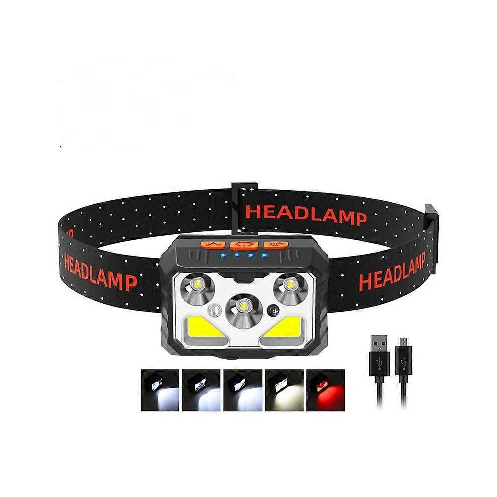 Kikidex (As Show, One Size) Led Intelligent Sensor Headlight Built-In Rechargeable Cob Outdoor Light Night Running Fishing Headlight