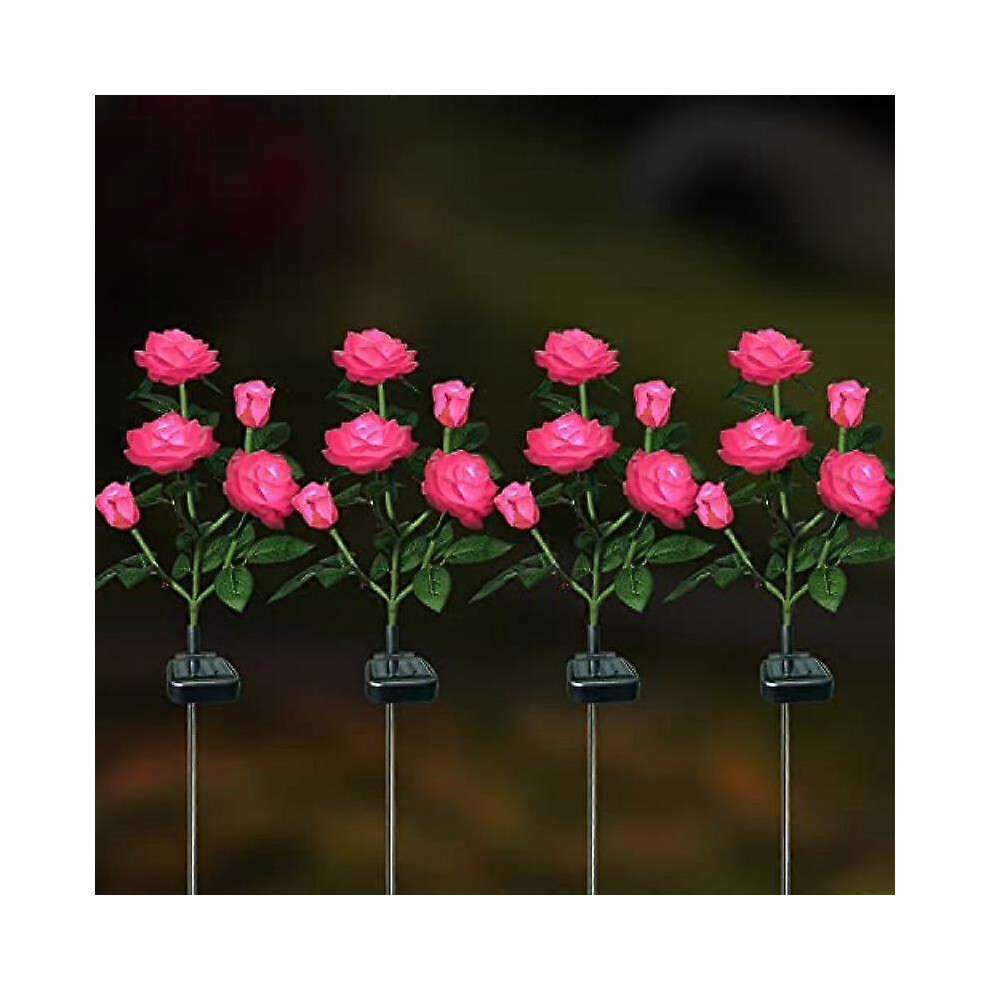 Kikidex (As Show, One Size) Outdoor Solar Powered Rose Lights, Decorative Flower Lamp, For Garden Yard Patio Pathway Lighting, Rainproof, Pink