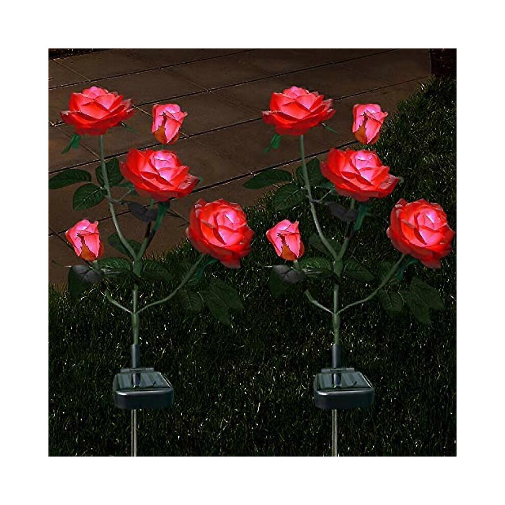 Kikidex (As Show, One Size) Outdoor Solar Powe Rose Lights, Decorative Flower Lamp, For Garden Yard Patio Pathway Lighting, Rainproof, Red