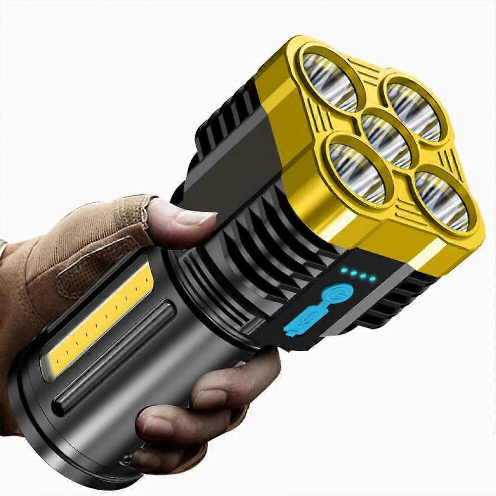 Kikidex (As Show, One Size) Five Core Led Multifunctional Flash Outdoor Usb Rechargeable Cob Side Household Emergency Strong Flash Light