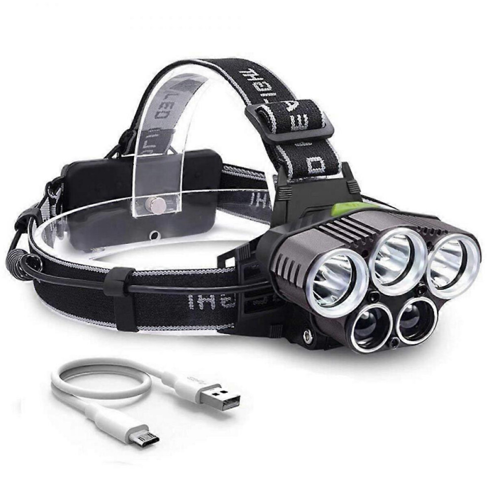 Kikidex (As Show, One Size) 6-Mode Usb Charging Outdoor Night Fishing 5Led Strong Light Headlamp Outdoor Multifunctional Headlamp