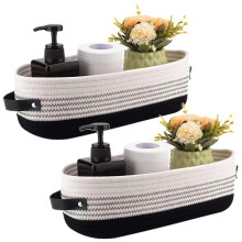 Oval Cotton Rope Baskets 2 Pack With Leather Handles Nursery And Bathroom Storage Bins