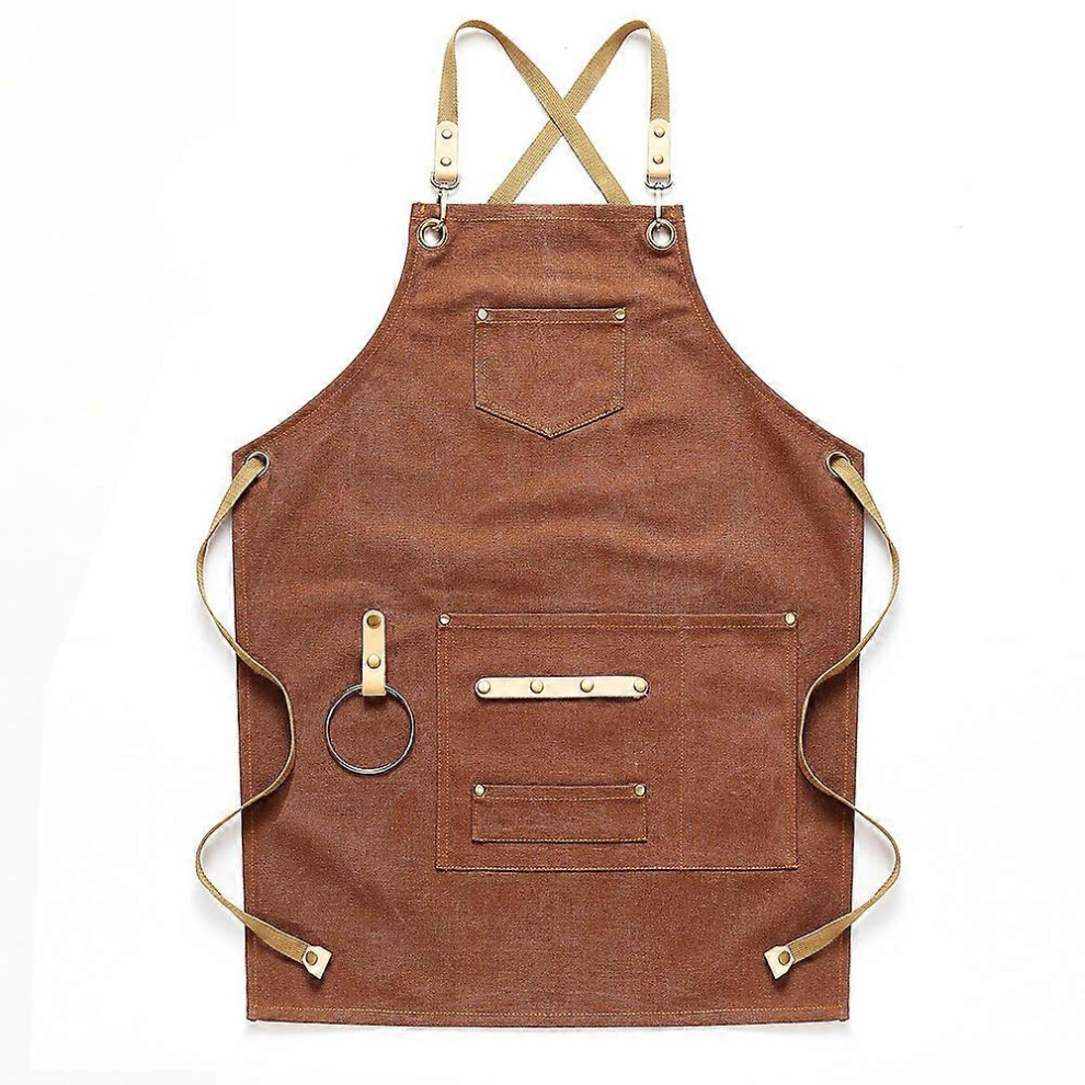 Kikidex (As Show, One Size) Retro Style Barista Work Apron Barber Canvas Apron Non-Stick Hair Flower Artist Bartender(Brown) Brown