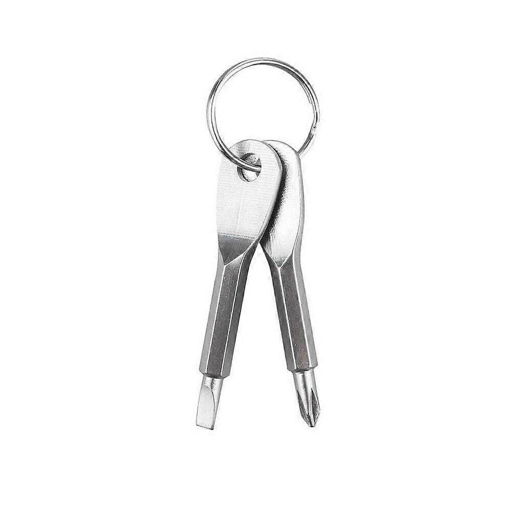 Kikidex (As Show, One Size) Portable Screwdriver Keychain, Nut Driver Hex Wrench Flathead And Phillips Key Screwdriver Tool Set (Sliver)