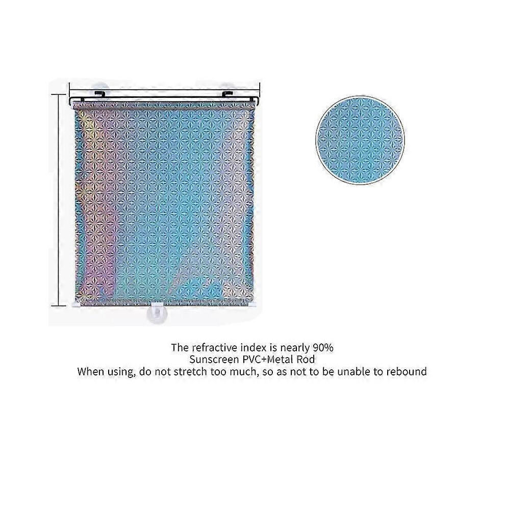 Kikidex (As Show, One Size) Auto Retractable Sunshade Suction Cup Sunscreen Curtain Roller Shutter ( Laser) 45*125 (A Set Of Suction Cups Is Attached) Silver