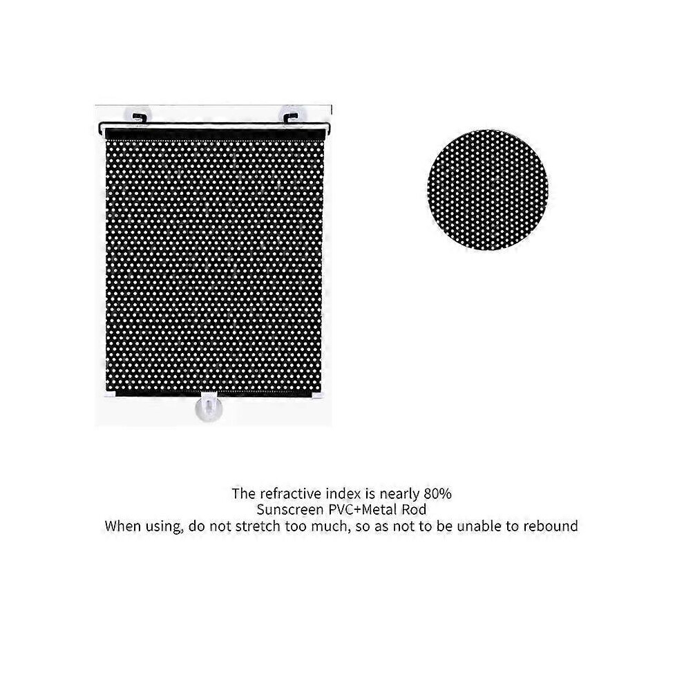 Kikidex (As Show, One Size) Auto Retractable Sunshade Suction Cup Sunscreen Curtain Roller Shutter ( Dot) 40*60 (A Set Of Suction Cups Is Attached) Black