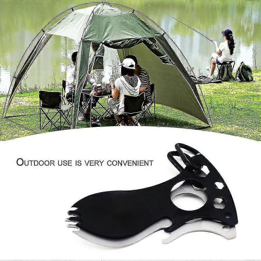 Kikidex (As Show, One Size) A Pair Multifunctional Camping Cookware Spoon Fork Bottle Opener Portable Tool