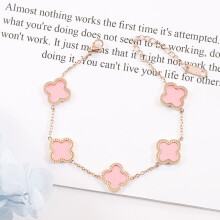 (Pink double-sided bracelet, 18K gold) Fashionable four-leaf clover double-sided shell bracelet (a ring is randomly given as shown in the picture)