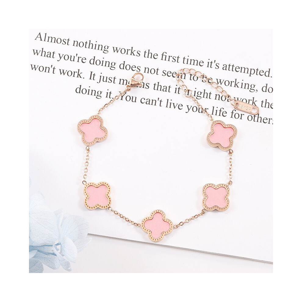 (Pink double-sided bracelet, 18K gold) Fashionable four-leaf clover double-sided shell bracelet (a ring is randomly given as shown in the picture)