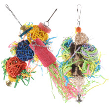 3Pcs Pet Parrot Hanging Chew Toys Wooden Paper Bird Cage Foraging Fun