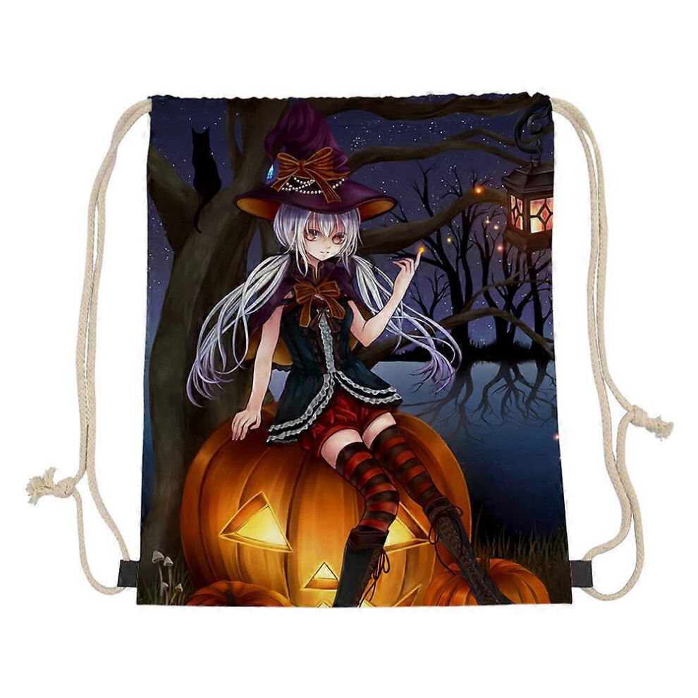 (As show, One size) Halloween Pumpkin Drawstring Gym Bag School Yoga Swimming Mountaineering Rope Bag Backpack Boy Girl Gift HBC202902Z3