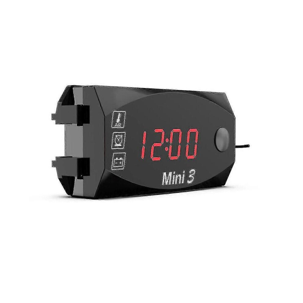 (Red)12V Motorcycle Digital Clock Voltmeter Thermometer Motorbike Refit Accessory, 3 In 1 Electronic Gauge For Motorbike Red 6477056504907