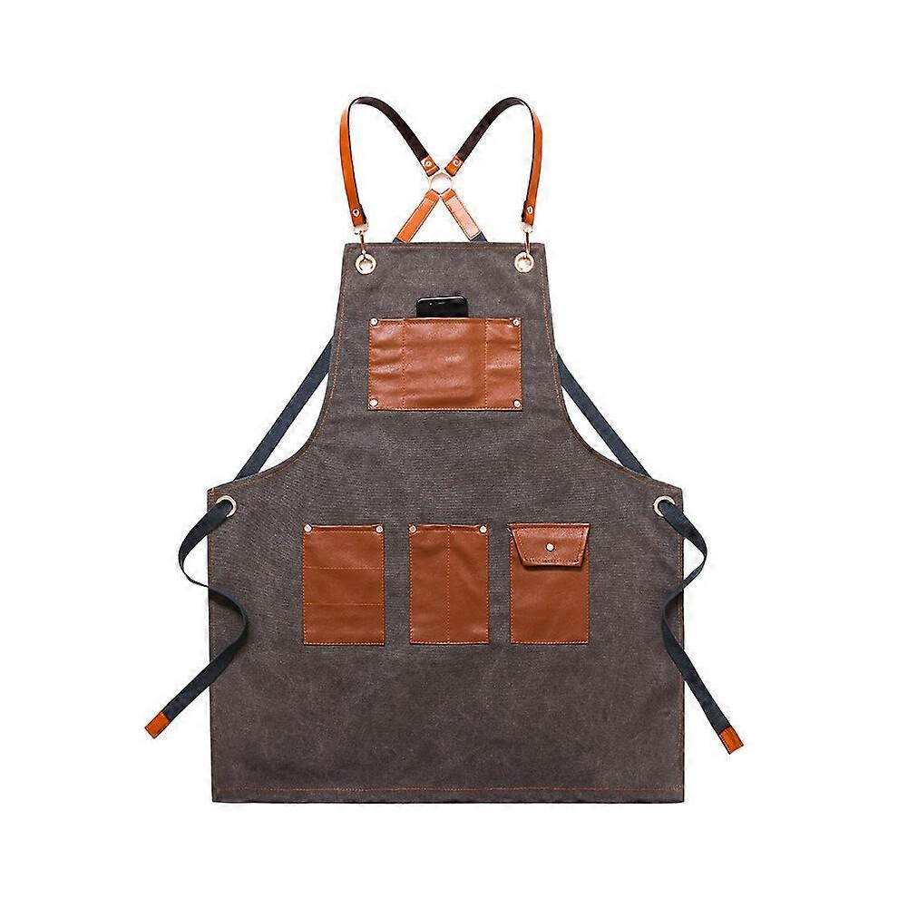 Kikidex (As Show, One Size) Apron Work Cowboy Hairdresser Milk Tea Shop Baking Floral Restaurant Work Clothes Men And Women Art(Grey) Grey