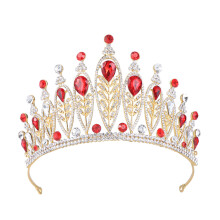 Baroque Bridal Crown Rhinestone Alloy Wedding Headdress For Women Red