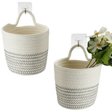 Wall-Mounted Cotton Rope Storage Baskets - Set Of 2, Small Hanging Organizer Baskets For Baby Items, Nursery