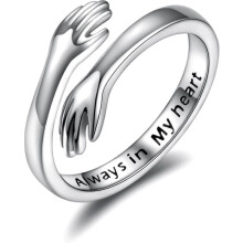 925 Sterling Silver Hug Rings For Women I Love You Forever Hug Ring Adjustable Band Jewelry Gift For Teen Girls Couples Hugging Hand Rings Silver Plat