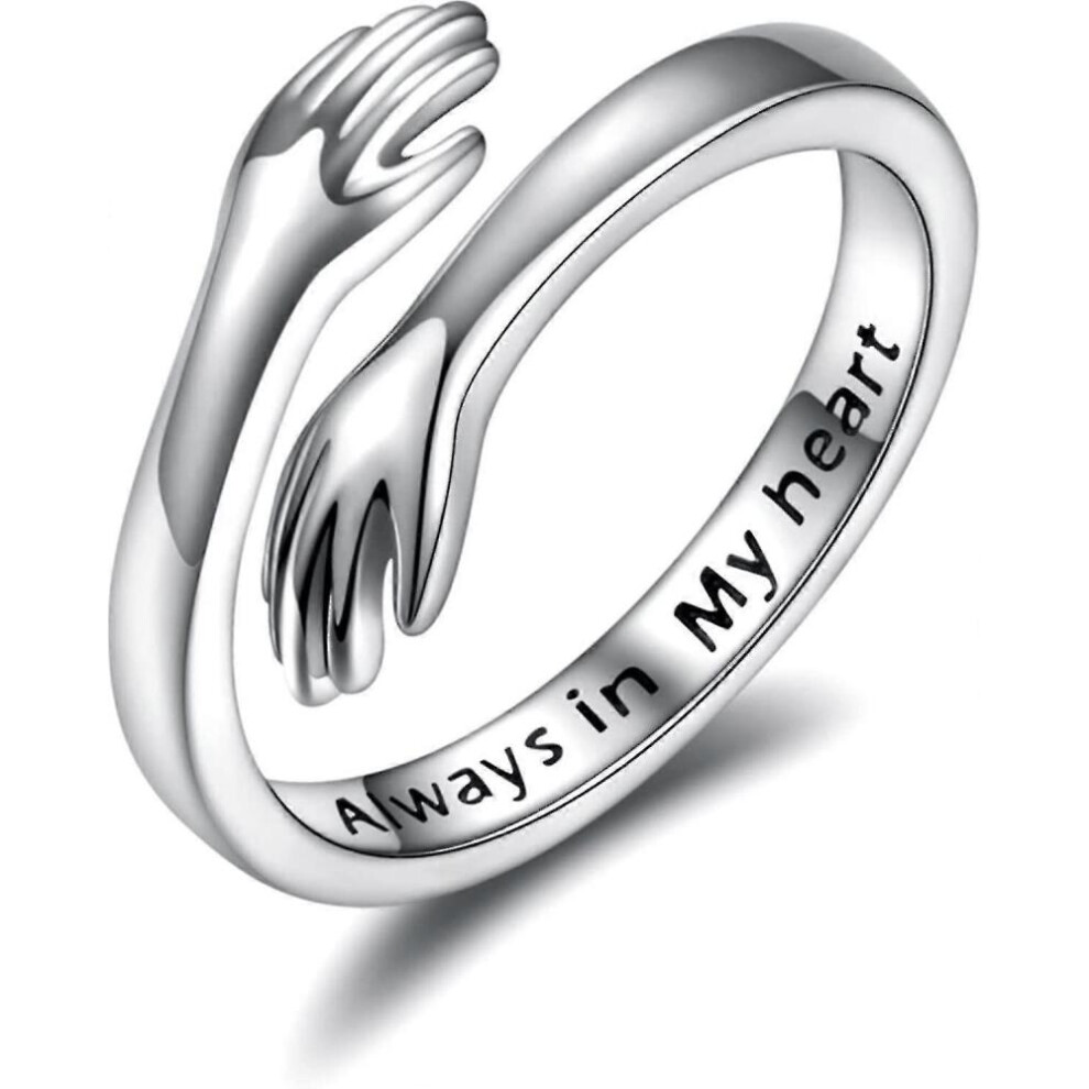 925 Sterling Hug Rings For Women I Love You Forever Hug Ring Adjustable Band Jewelry Gift For Teen Girls Couples Hugging Hand Rings Plat Silver