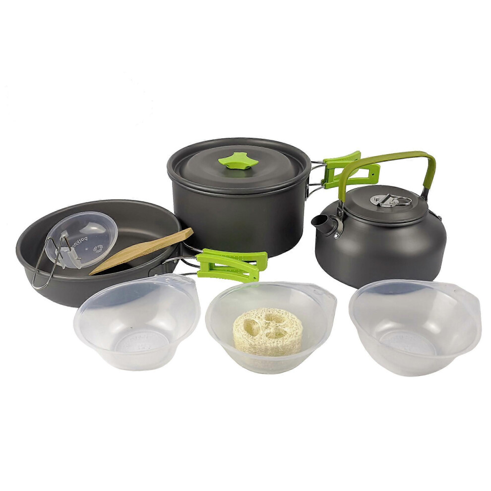 Kikidex (As Show, One Size) 11Pcs Camping Cookware Mess Kit Hiking Backpacking Picnic Cooking Bowl Non Stick Pot Pan Knife Spoon Set
