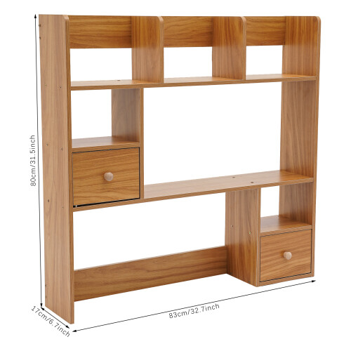 (Pine Color) Desktop Bookshelf Home Office Desk Organizer 1