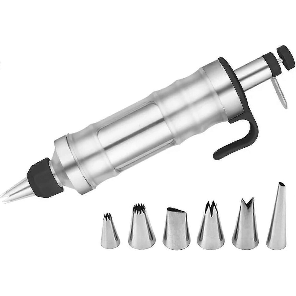 (Black) Stainless Steel Multifunction Cookie Gun With Nozzles, Cake Icing Decorating Tool, 6 In 1 Cookie Making Tool Set For Baking Black
