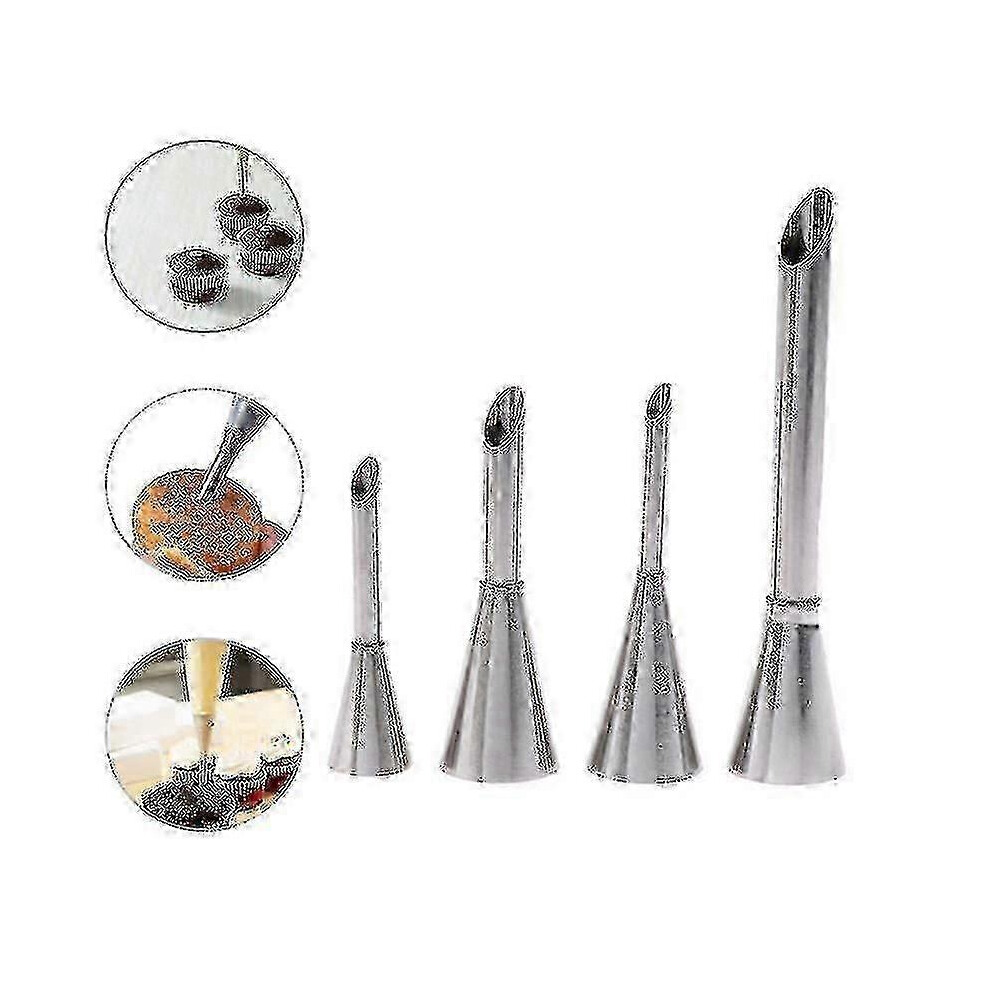 Set Of 4 Eclair Nozzles, Cupcake Filling Tubes, Pastry Syringes, Nozzles Cream