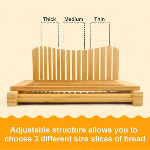 Foldable Bamboo Bread Slicer, Adjustable Cutting Guide with Crumb Tray, 3 Different Thicknesses 2