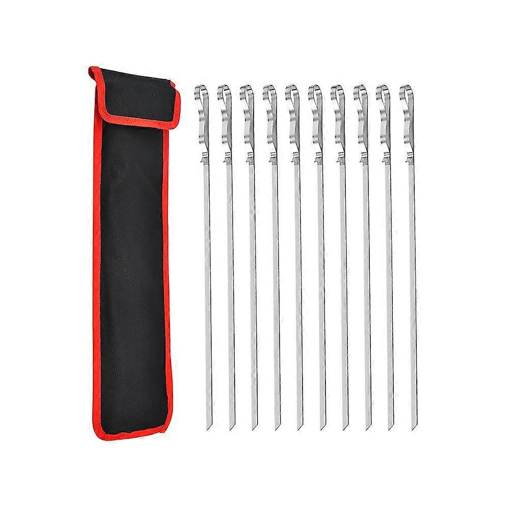 Set of 10 stainless steel skewers, 43 cm, rust-proof, dishwasher-safe, cloth bag included