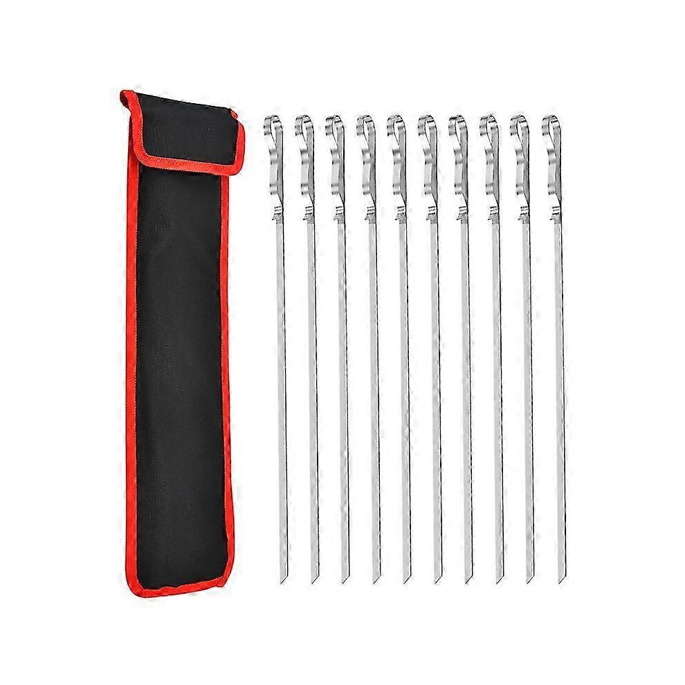 Stainless Steel Skewers, 10 Pieces, 43 cm, Rustproof BBQ Skewers, Dishwasher Safe, Cloth Bag Included, for BBQ Parties