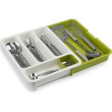 Expandable Cutlery Tray for Drawer, Adjustable Drawer Organizer - White/Green