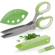 Gourmet Herb Scissors Set - Master Culinary Multipurpose Cutting Scissors with 5 Stainless Steel Blades, Safety Cover & Cleaning Comb for Cutting