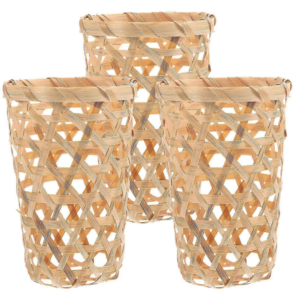 Set of 3 Rustic Natural Bamboo Woven Baskets for Vegetables, Fruits and Eggs