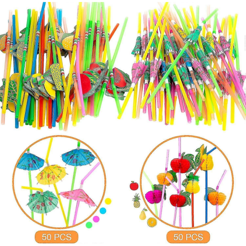 Pack of 100 disposable umbrella-shaped straws, ideal for decorating a table, for cocktails, tropical drinks or Hawaiian sodas