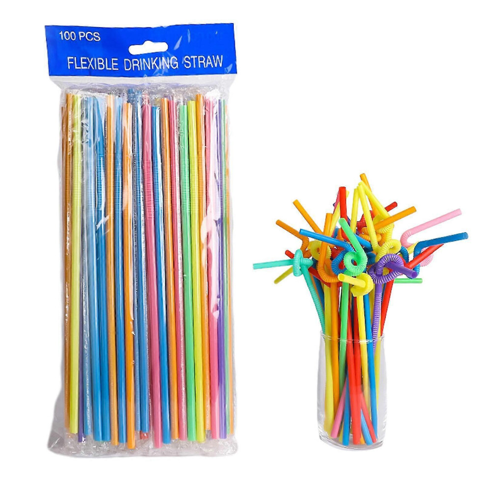 (Mixed Colors) 100 Pcs Disposable Plastic Straws, Versatile Flexible Straws for Party Drinks