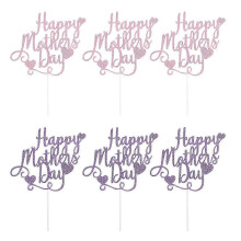 (13 x 10 cm - Purple) 6 Pack Happy Mother's Day Cake Toppers Cupcake Toppers Cake Decorations Dessert Picks for Home Party (Pink + Light Purple)