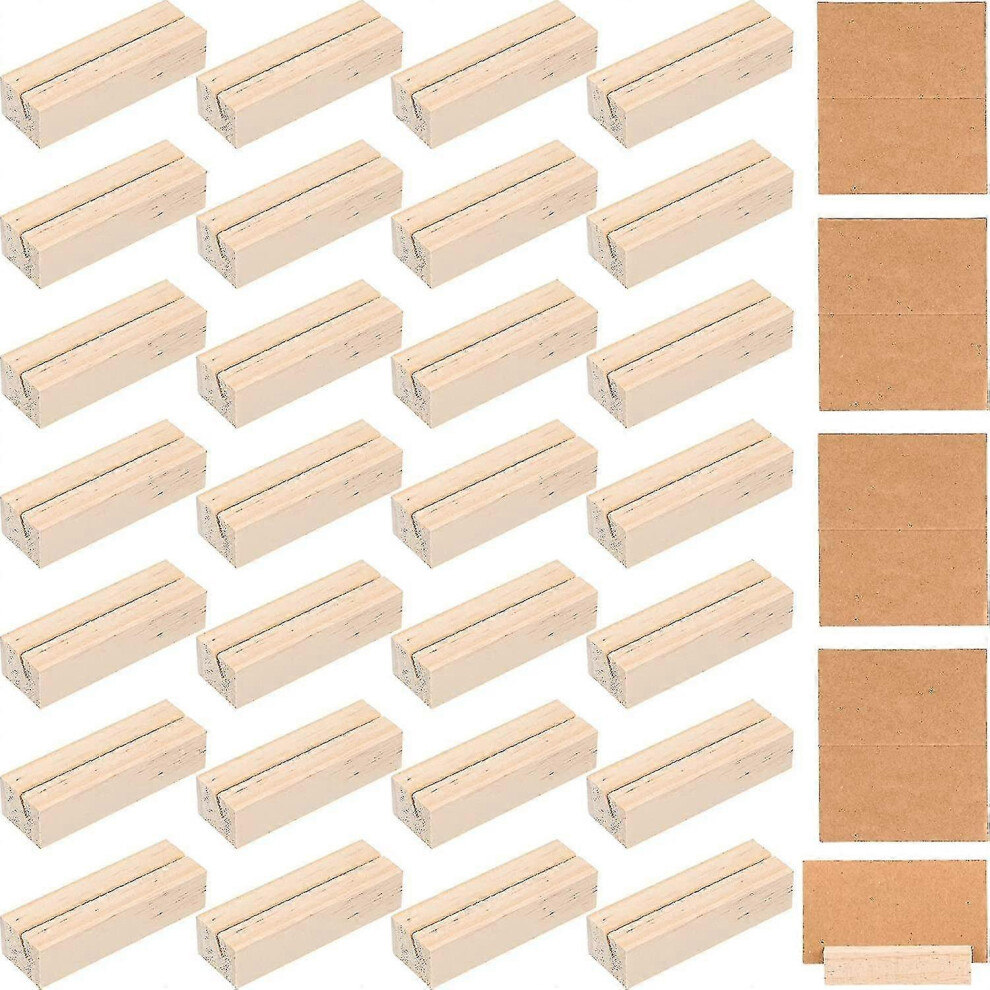 30 Pack Wooden Sign Holders, Wooden Table Number Holders, Place Card Holders with Paper Cards for Wedding