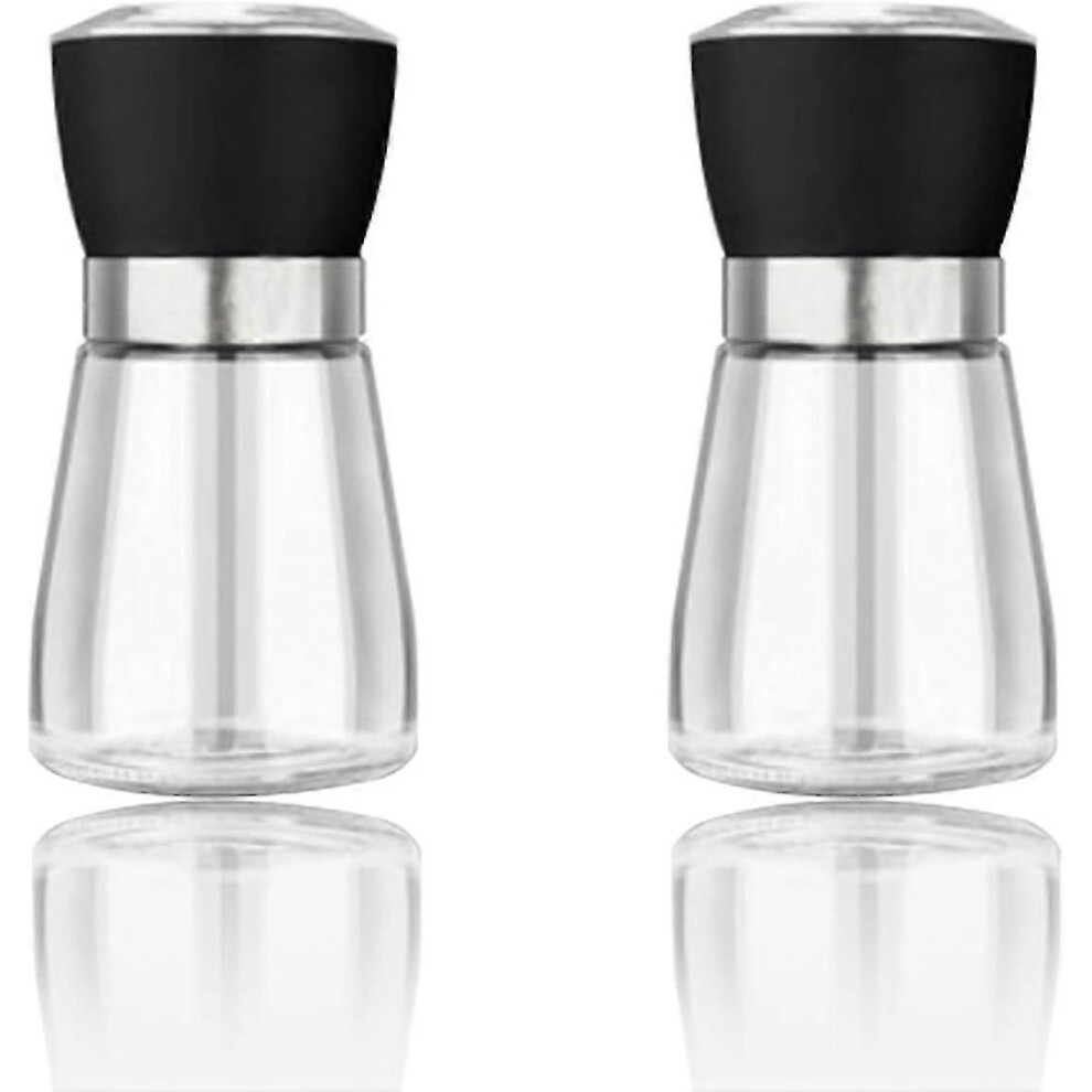 Refillable Salt and Pepper Grinder, 2 Pack Adjustable Manual Pepper Mills with Plastic Lid for Pepper and Salt