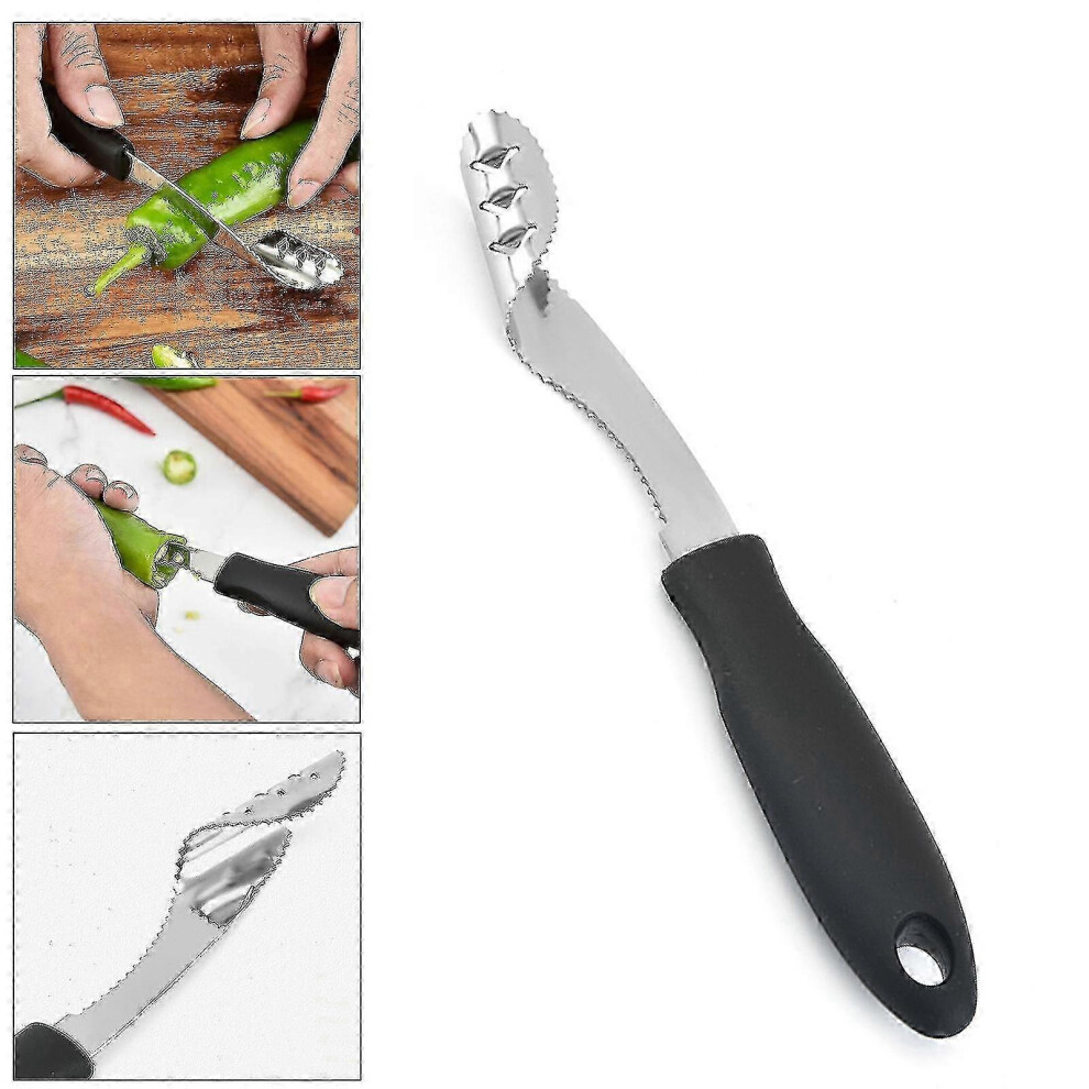 Serrated Steel Jalapeno Pepper Corer Kitchen Utensil 1Pc Black