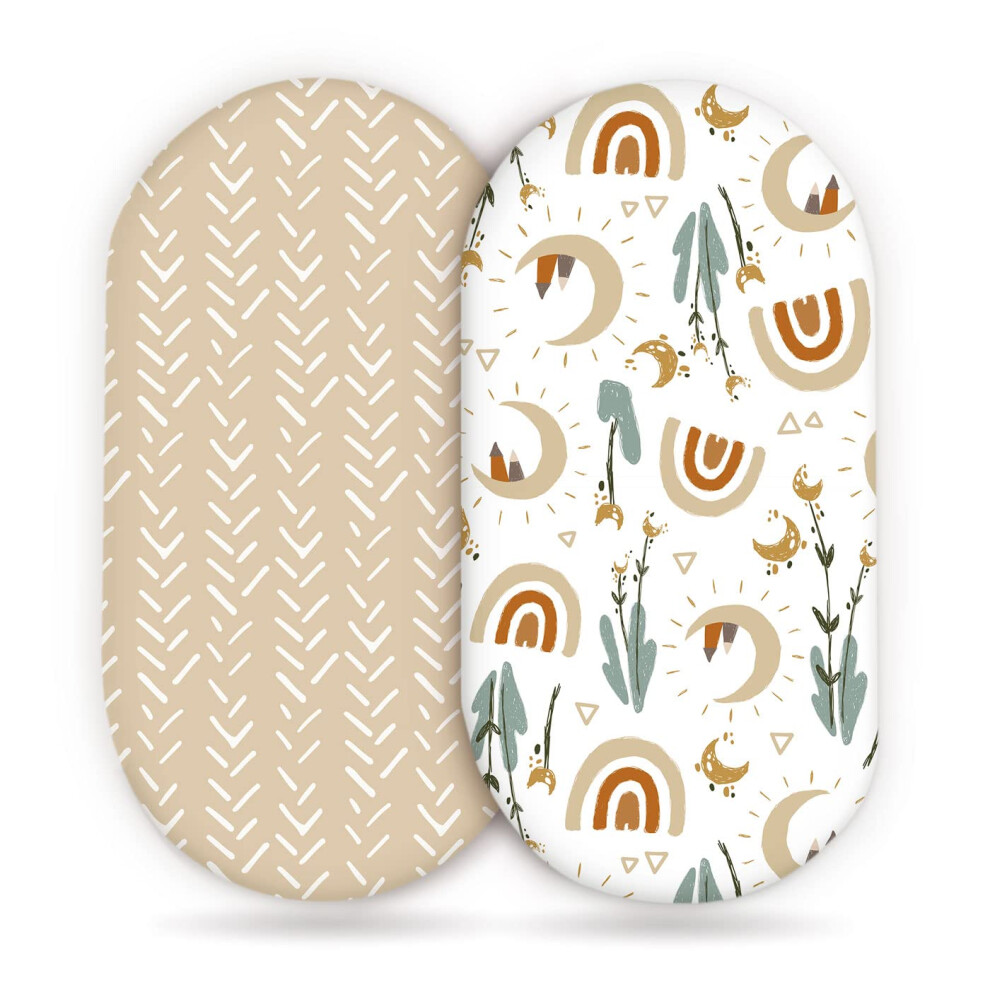 Fitted Bassinet Sheets 2 Pack, Stretchy Ultra Soft, Universal Fit For Rectangle Oval Hourglass Bassinet, Rainbow Print