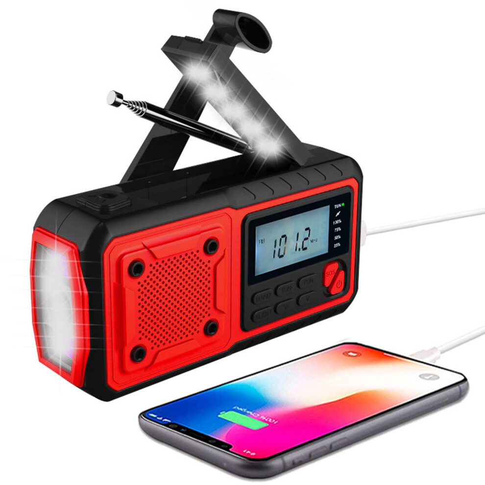 Weather Radio 4000Mah Solar Hand Crank Emergency Am/Fm Noaa Alert Radio With Flashlight Phone Charger Sos Alarm Red 9084446151725