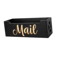 Wood Mail Organizer Rustic Black Finish, Wall Mounted or Desktop Mail Storage Organizer, Letter Holder Box