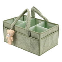 Generic Baby Diaper Caddy With Removable Dividers And Bear Design Handle, Nursery Organizer For Strollers, Green