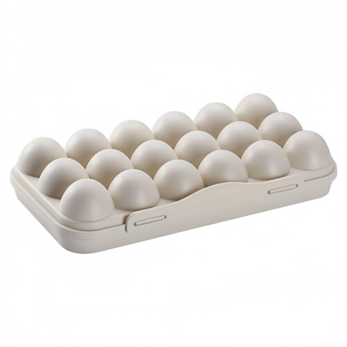 Portable Plastic Egg Storage Box 18-Grid Egg Protector Tray Beige For Secure Egg Transport On Outdoor Trips