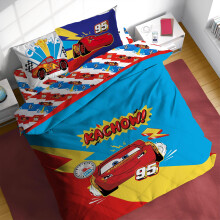 Ma?ini Disney Pixar Lightning McQueen Set complet confortabil - lenjerie de pat pentru copii cu 7 piese include foi de confort ?i coperta de pern
