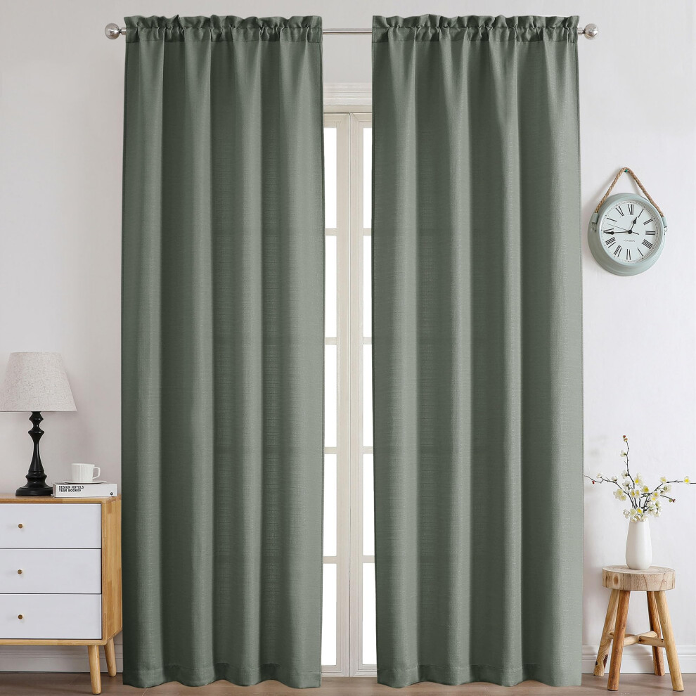 Chyhomenyc Bennet Olive Green Curtains 96 Inches Long 2 Panels  Faux Linen Textured Semi Sheer Airy Light Filtering Soft Privacy Farmhouse Curtain Dra-image-OPC-PFT2NJJ-NEW