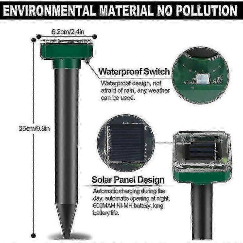 4 Pack Solar Ultrasonic Mole Repeller for Gardens and Outdoor Use jjm 1