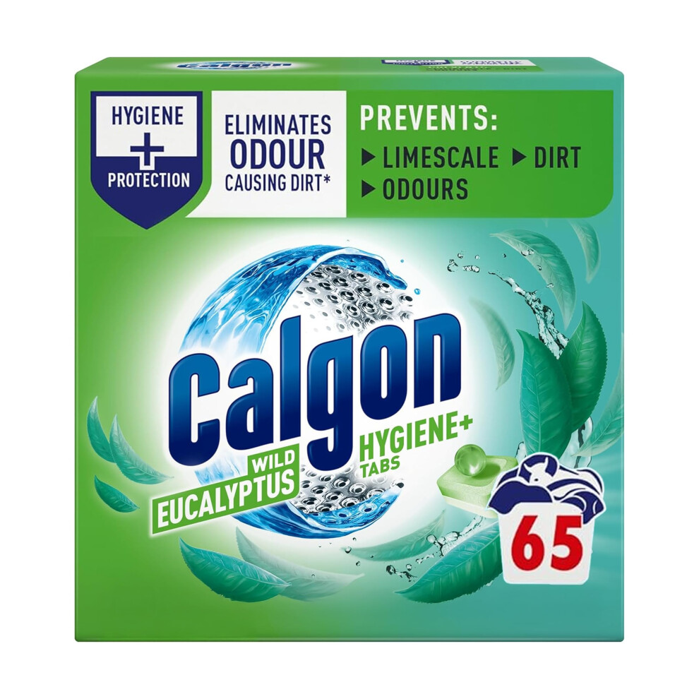Calgon Hygiene Plus Washing Machine Cleaner & Limescale Remover, Water Softener Tablets, Unscented, 65 Tablets, Pack Of 1